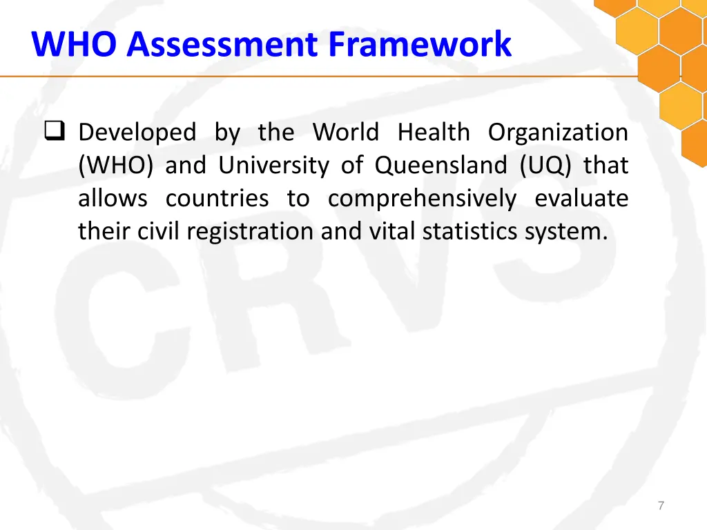 who assessment framework