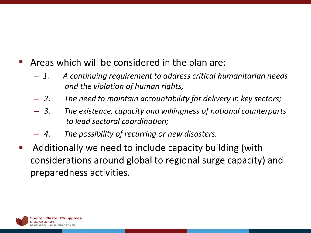 areas which will be considered in the plan