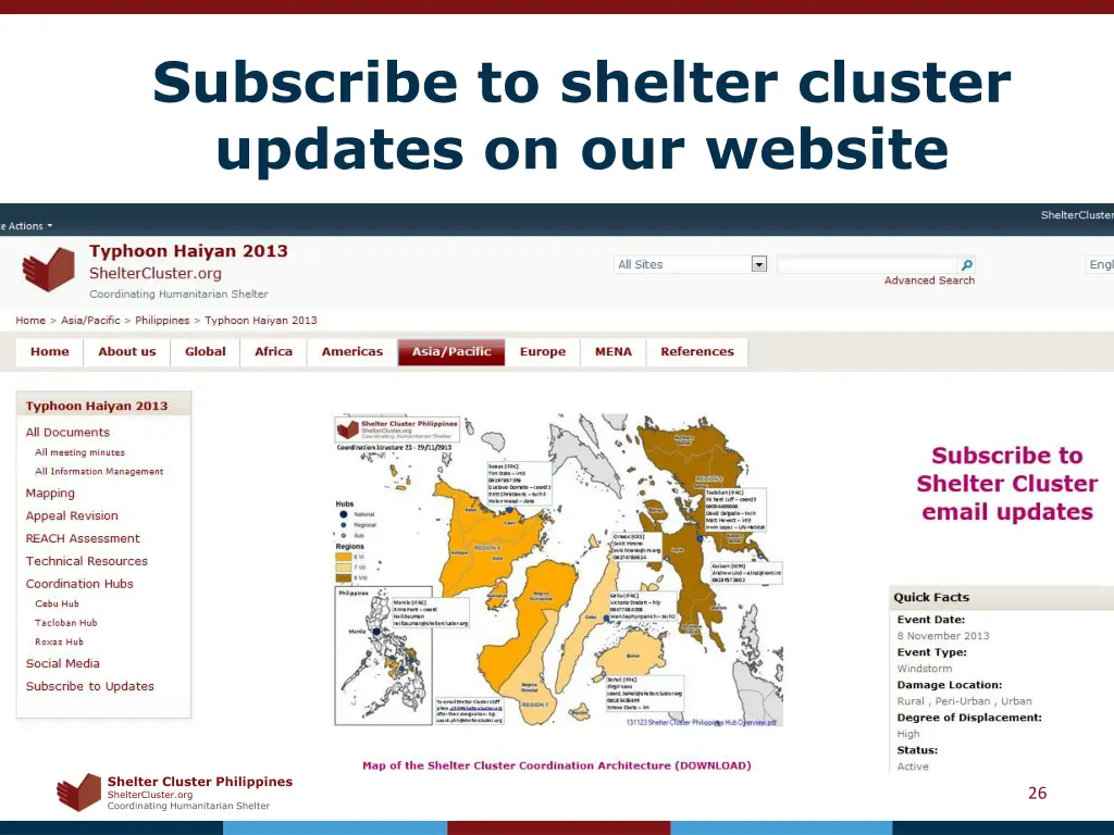 subscribe to shelter cluster updates