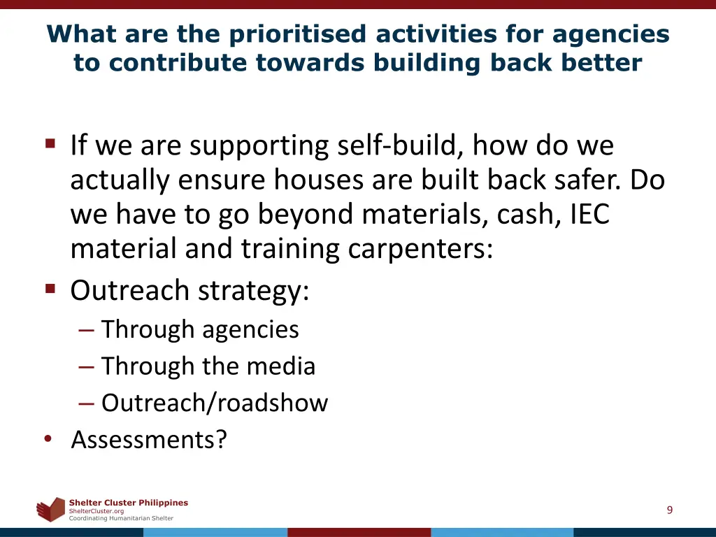 what are the prioritised activities for agencies