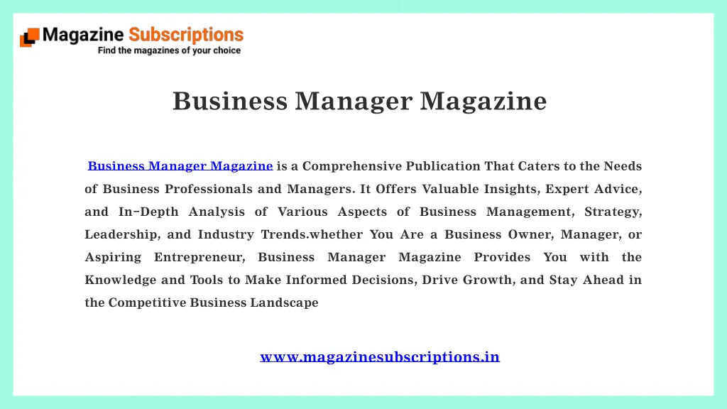 business manager magazine