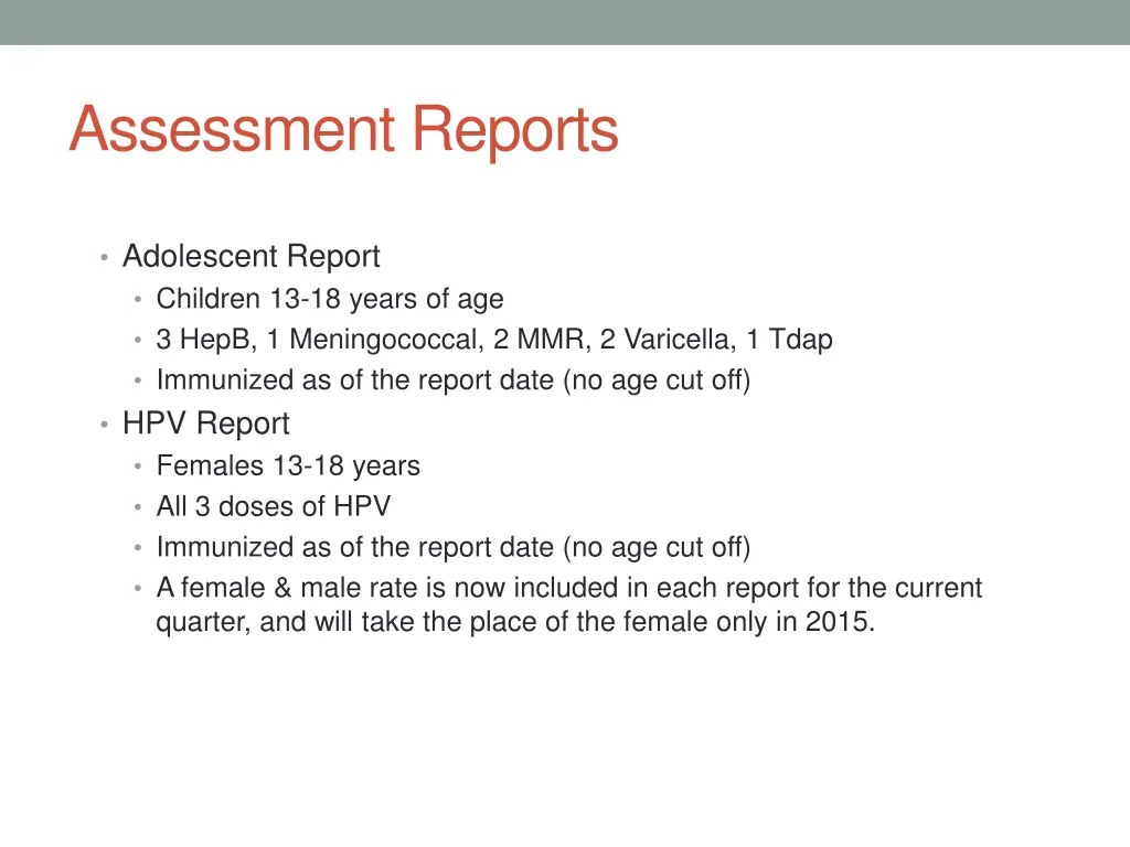 assessment reports