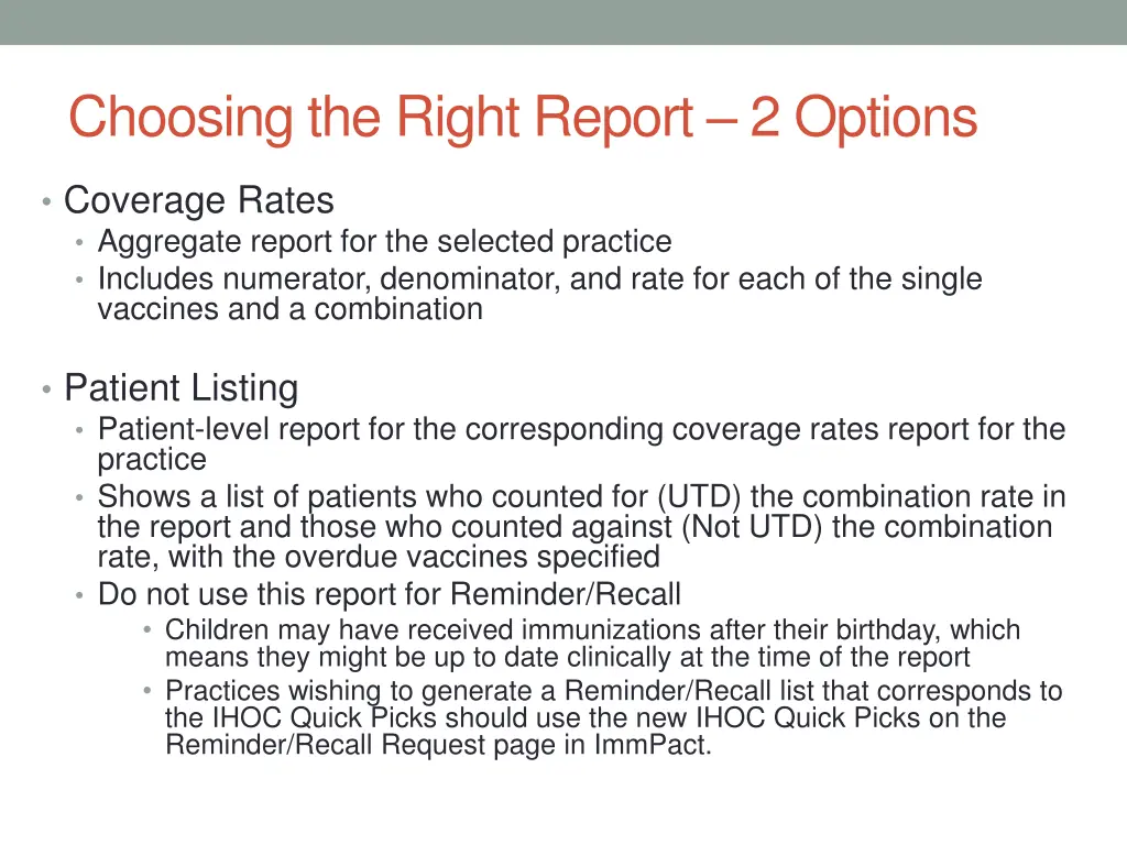 choosing the right report 2 options