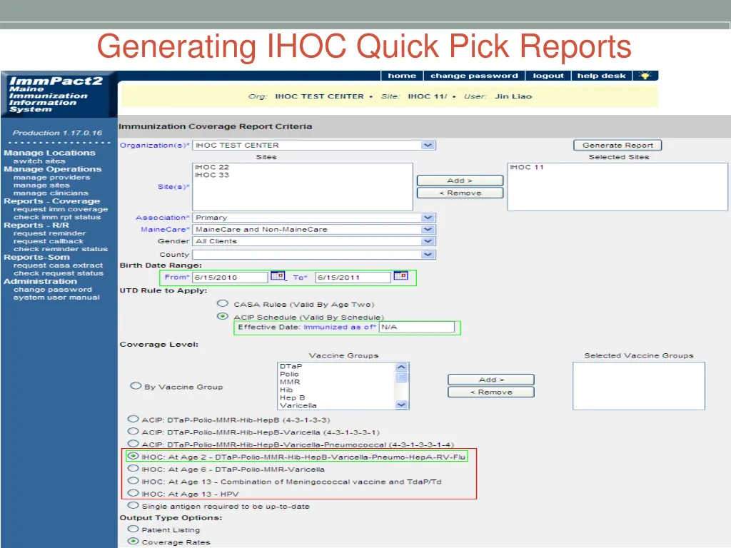 generating ihoc quick pick reports