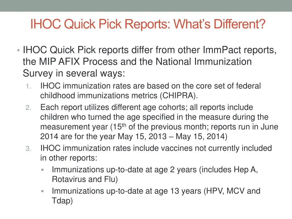 ihoc quick pick reports what s different