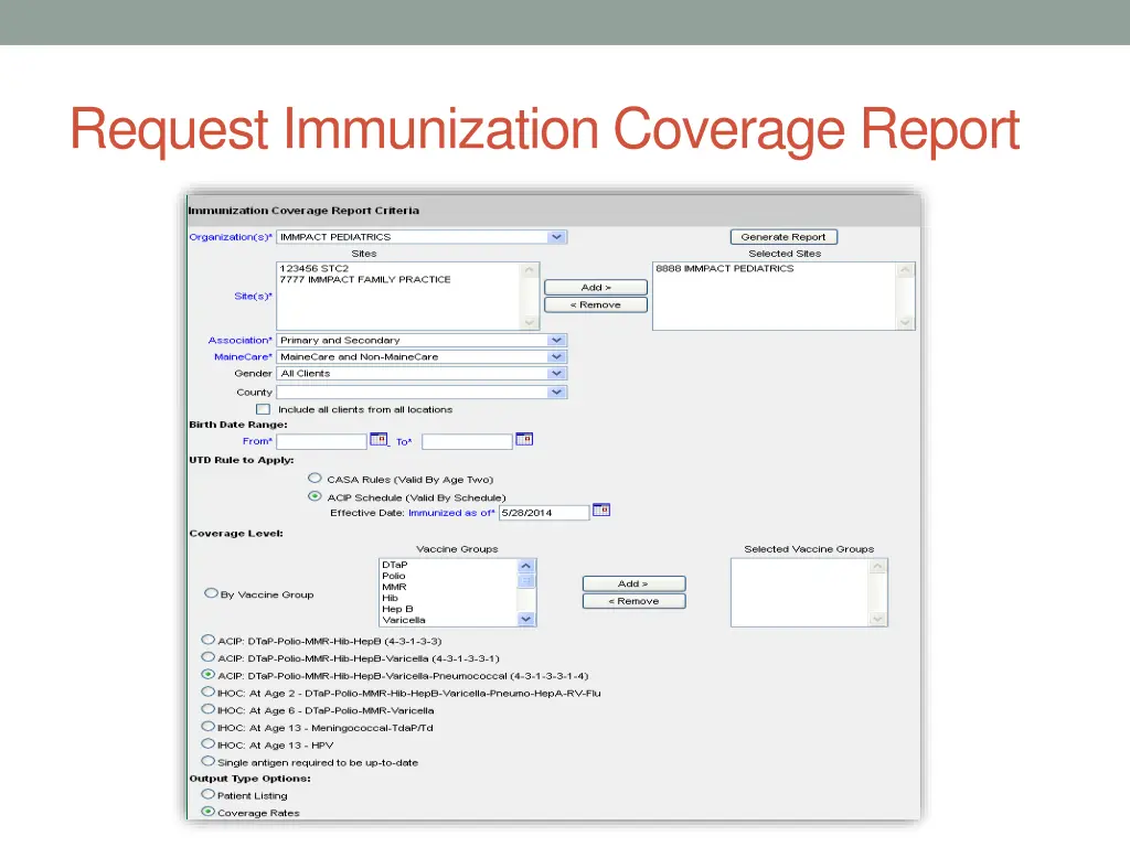 request immunization coverage report