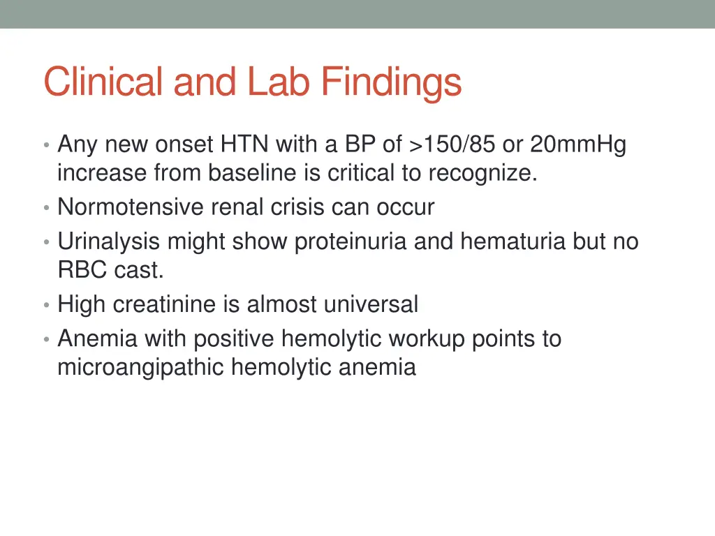 clinical and lab findings