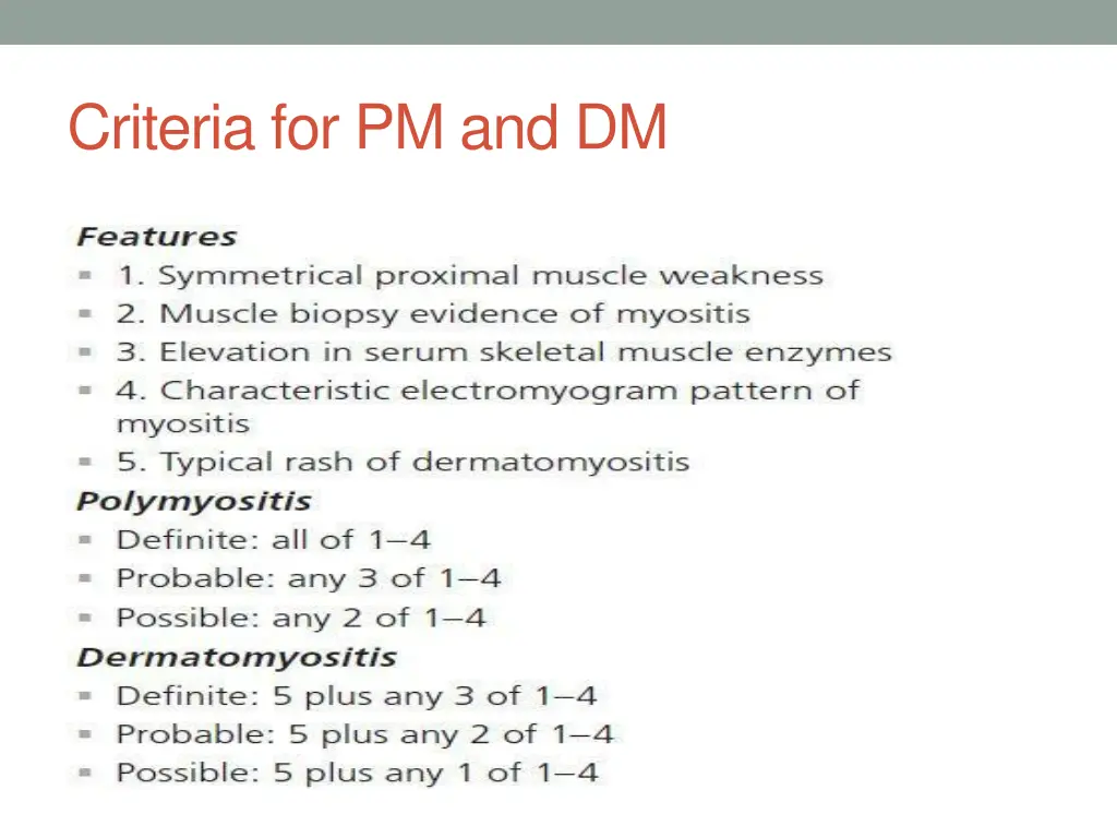 criteria for pm and dm