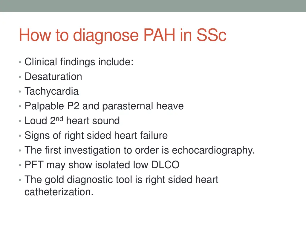 how to diagnose pah in ssc