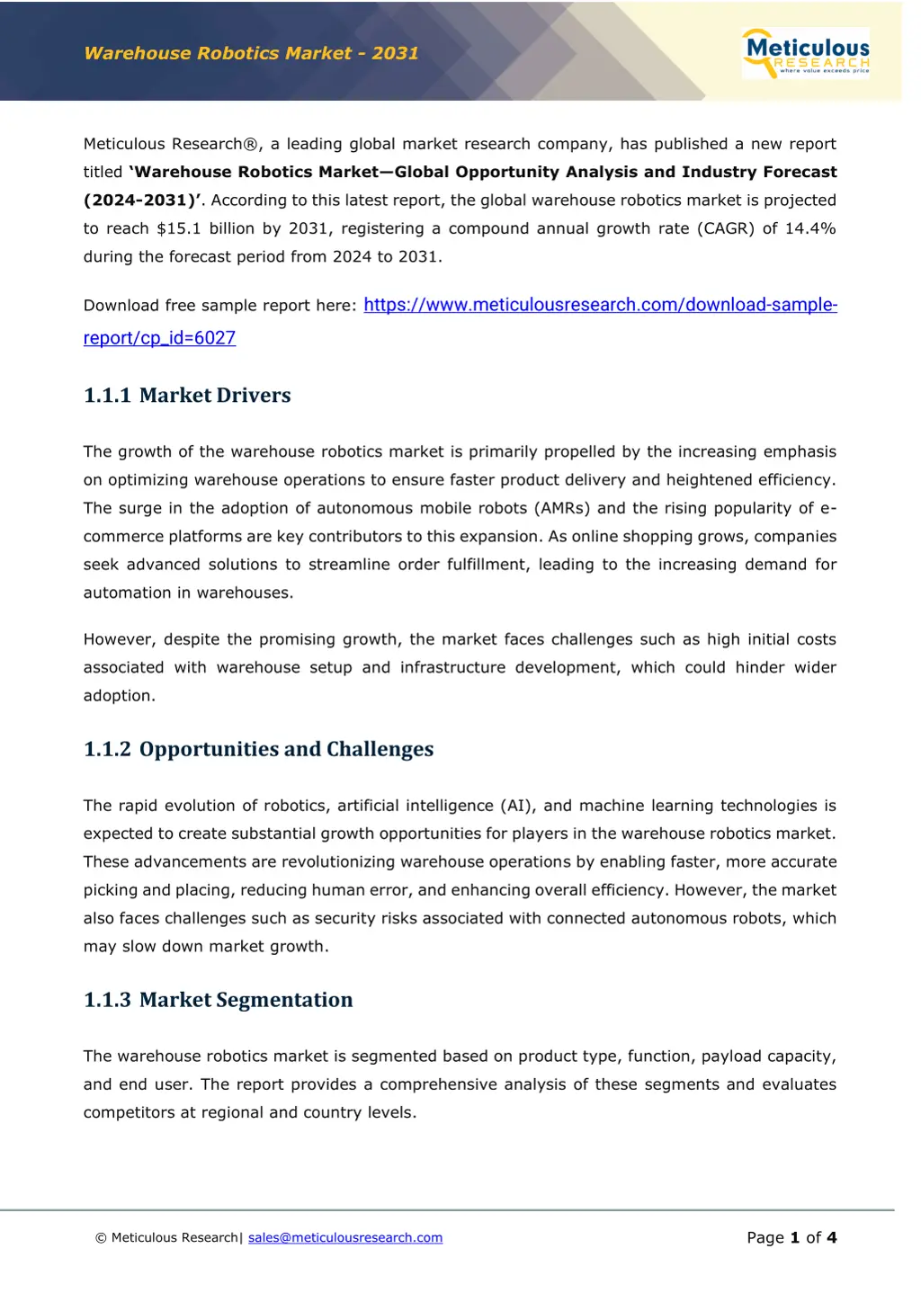 warehouse robotics market 2031