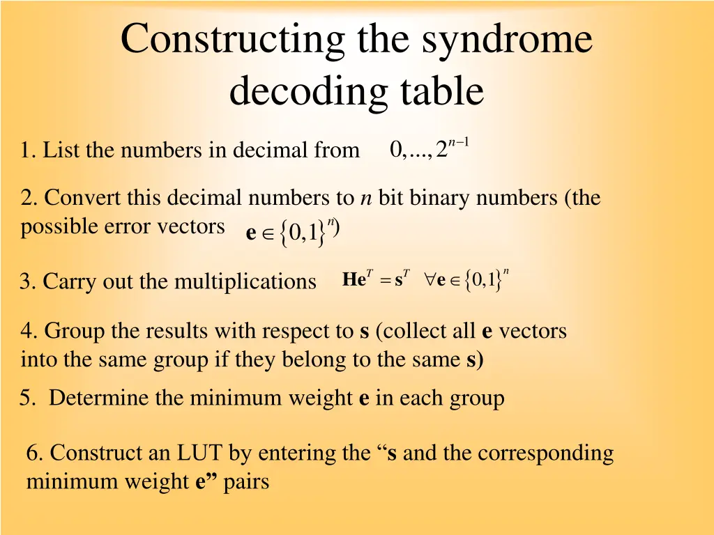 constructing the syndrome decoding table