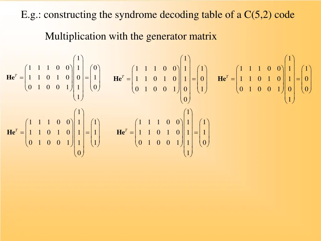 e g constructing the syndrome decoding table 4