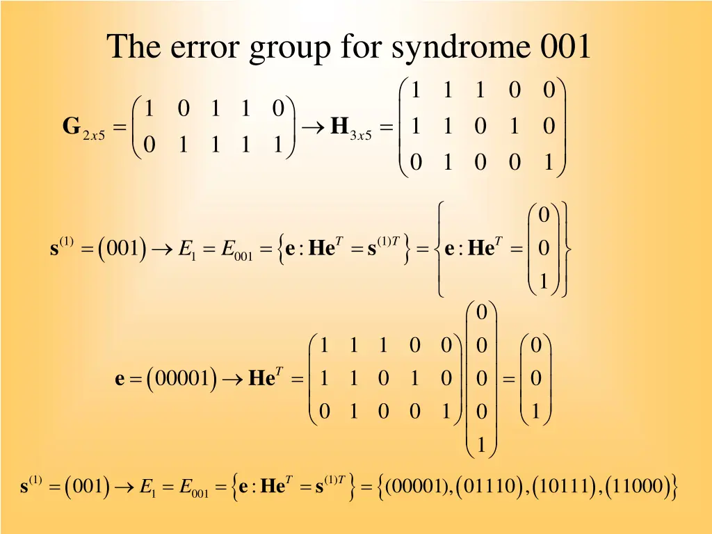 the error group for syndrome 001