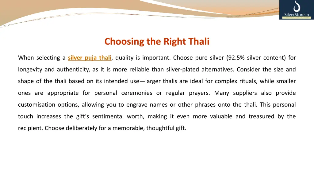 choosing the right thali