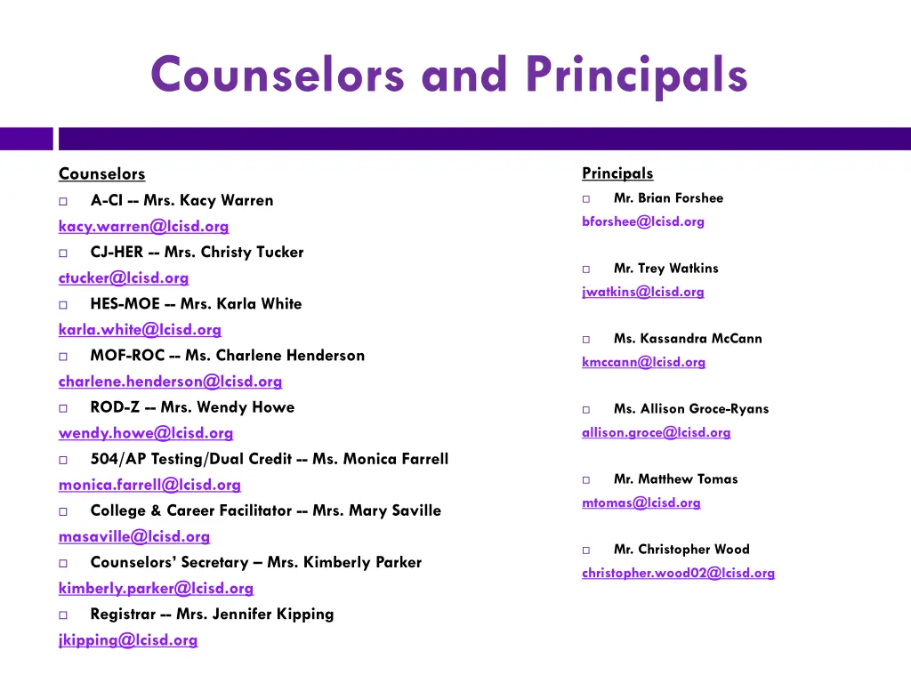 counselors and principals