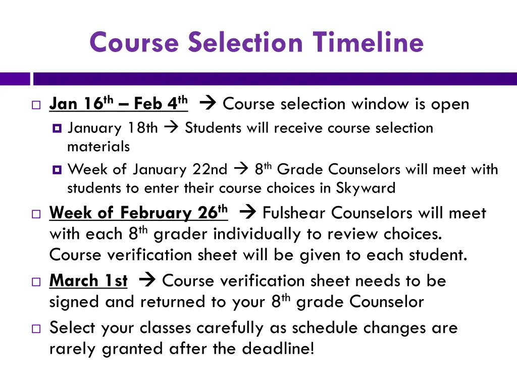 course selection timeline