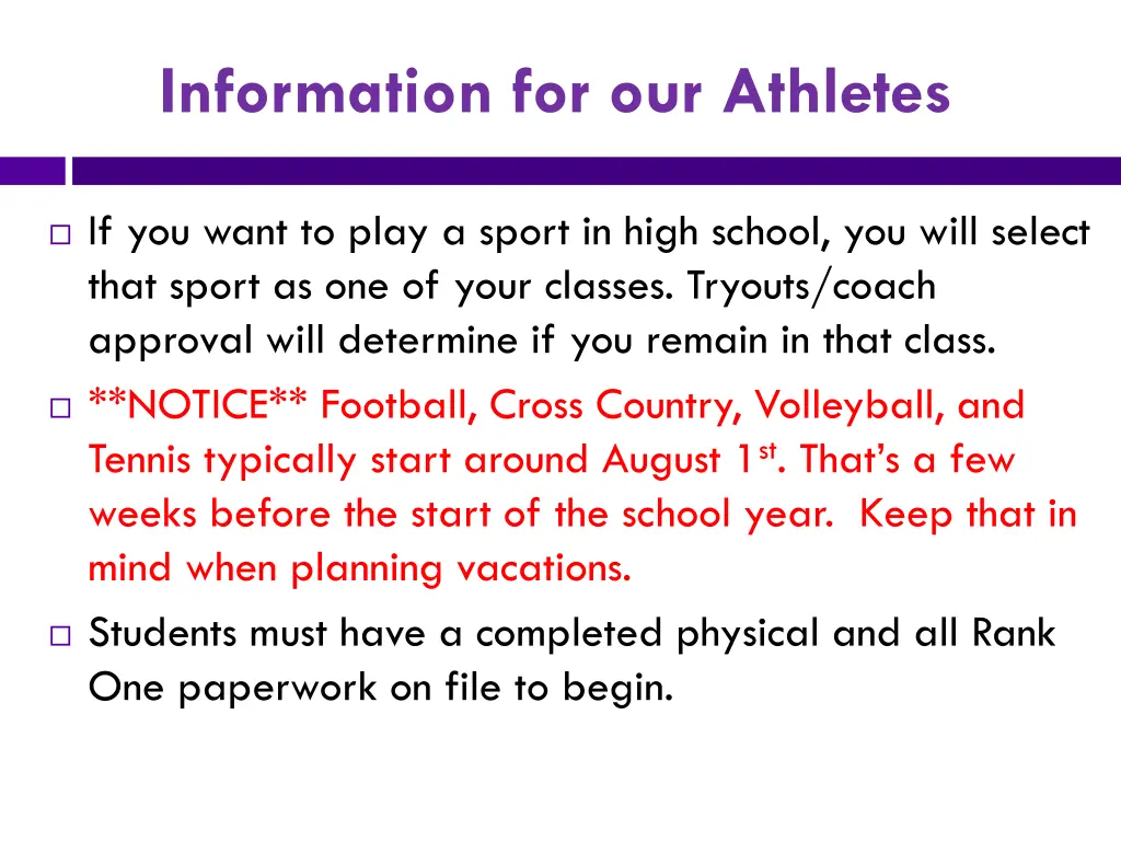 information for our athletes