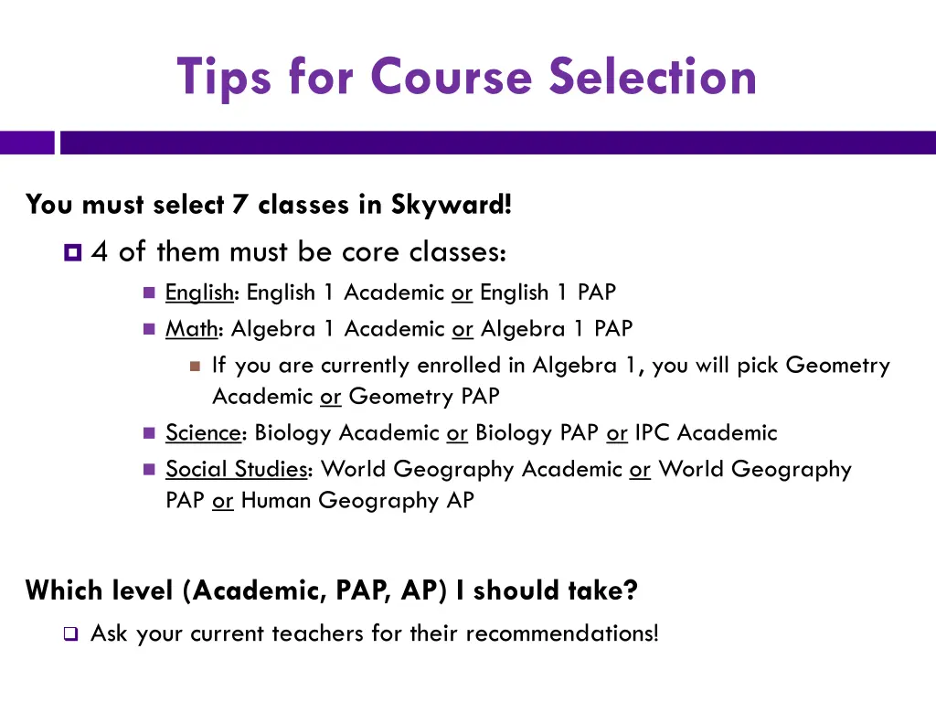 tips for course selection