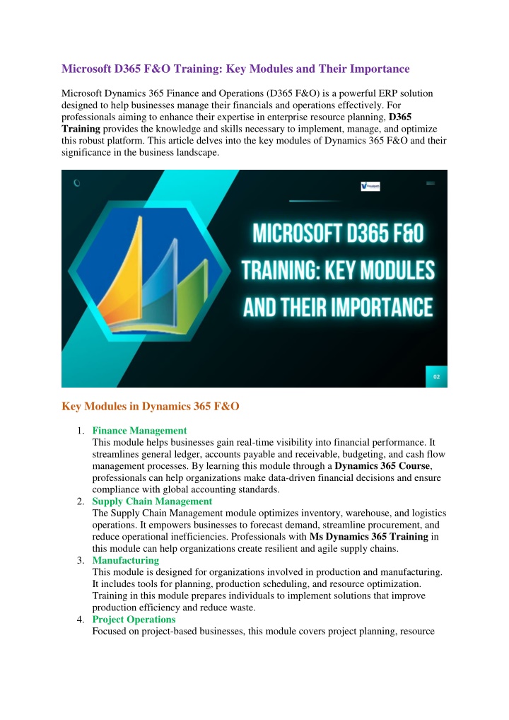 microsoft d365 f o training key modules and their