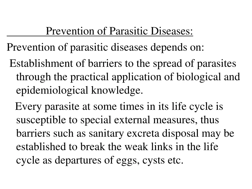 prevention of parasitic diseases prevention