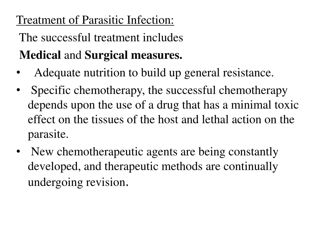 treatment of parasitic infection the successful