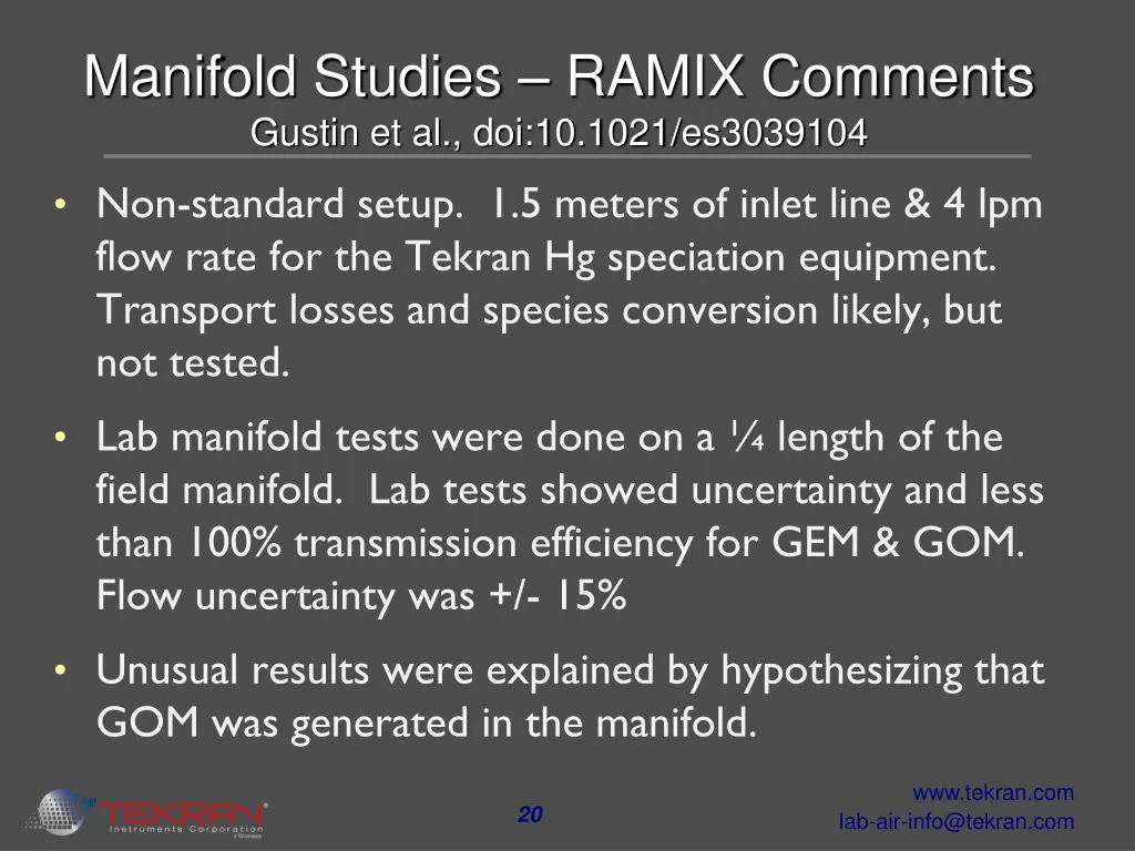 manifold studies ramix comments gustin 2