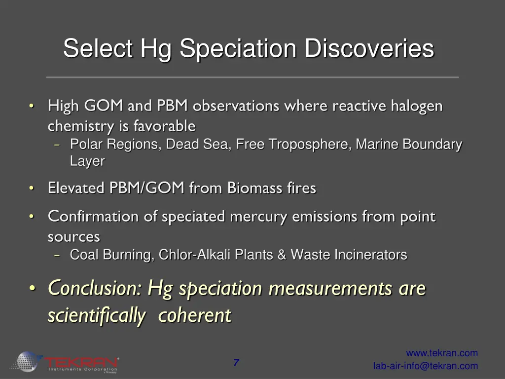 select hg speciation discoveries