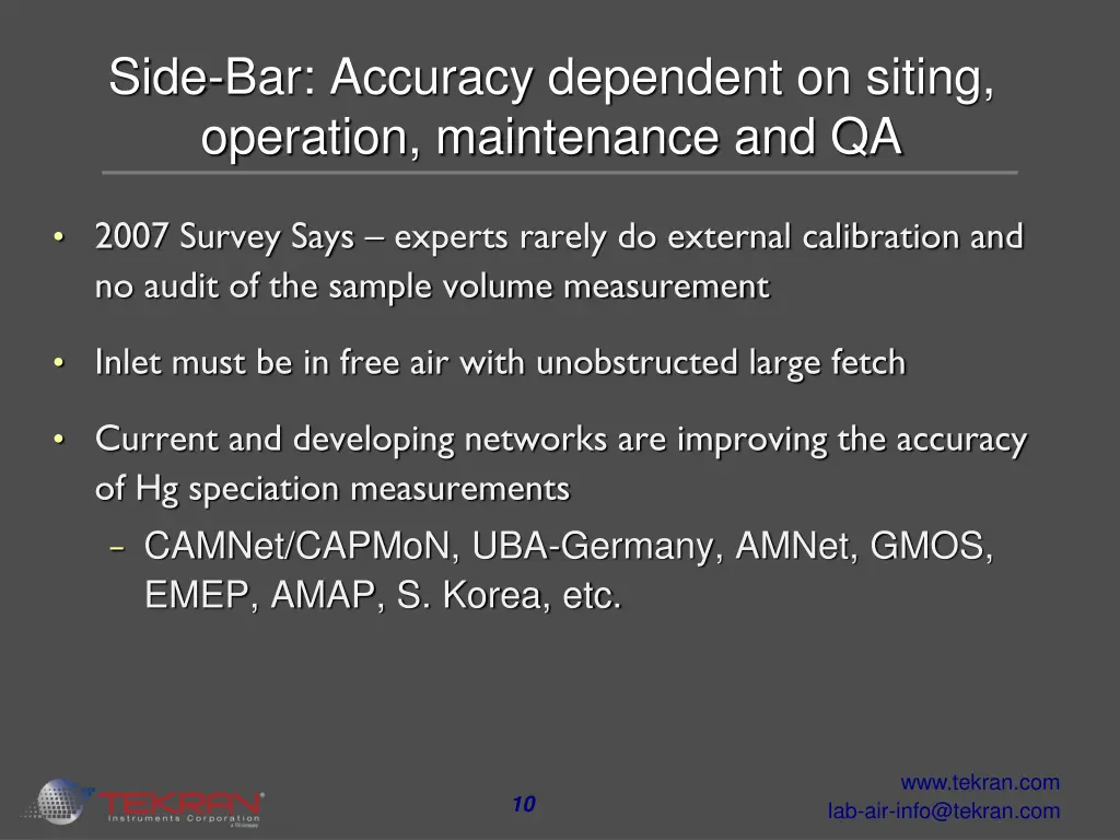 side bar accuracy dependent on siting operation