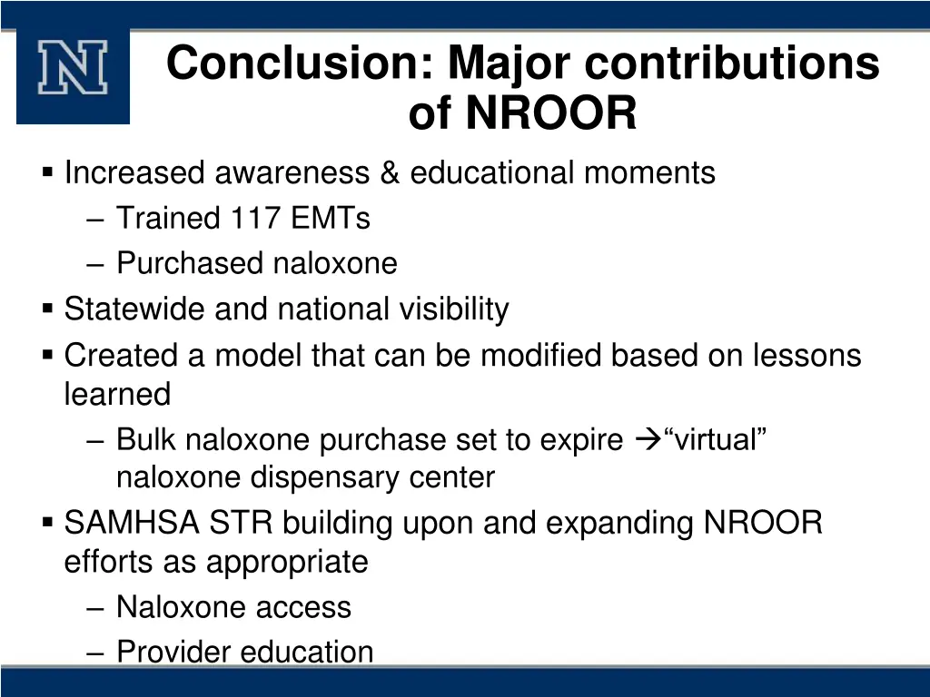 conclusion major contributions of nroor increased