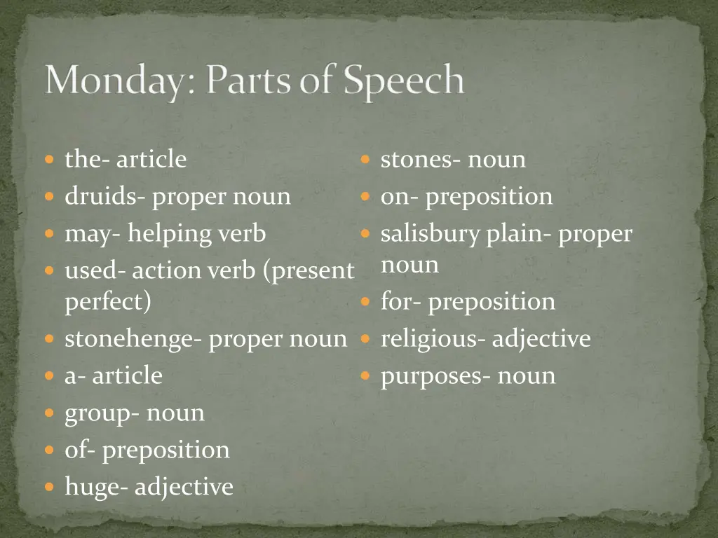 monday parts of speech 1