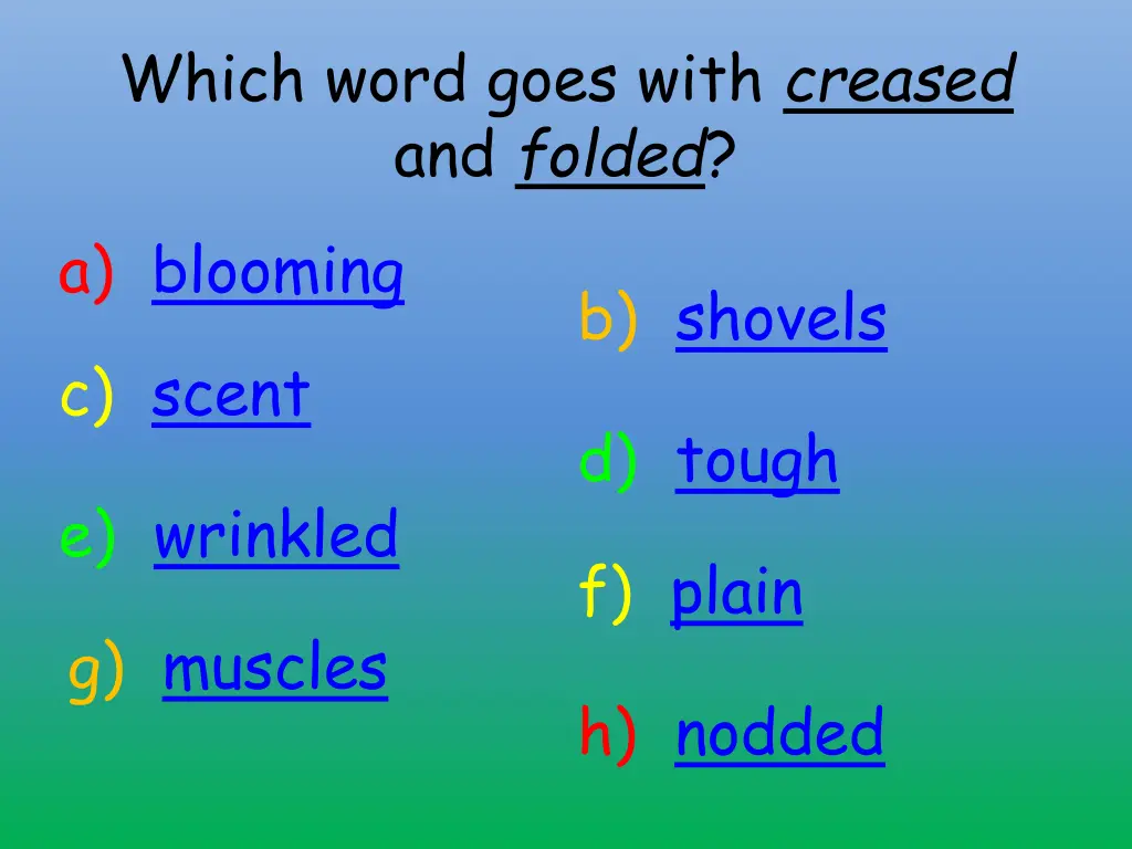 which word goes with creased and folded a blooming