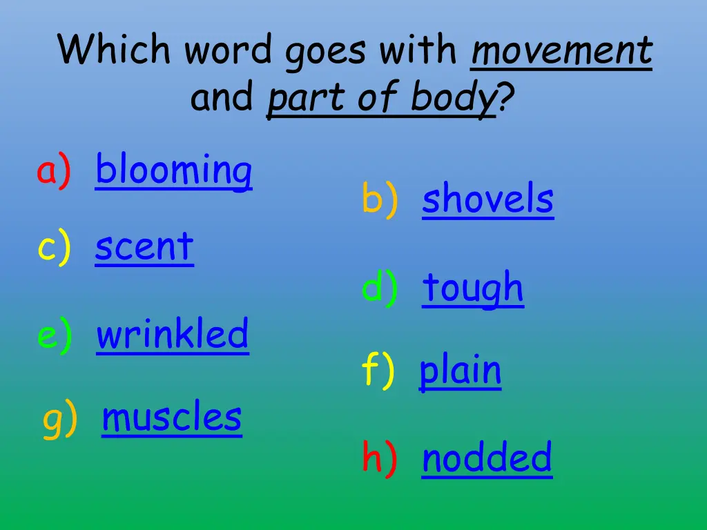 which word goes with movement and part of body