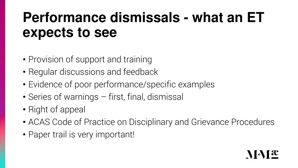 performance dismissals what an et expects to see 1