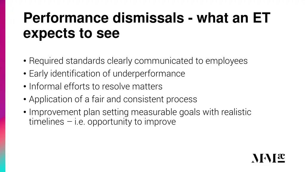 performance dismissals what an et expects to see