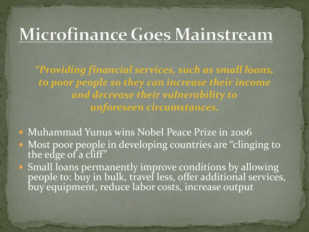 microfinance goes mainstream