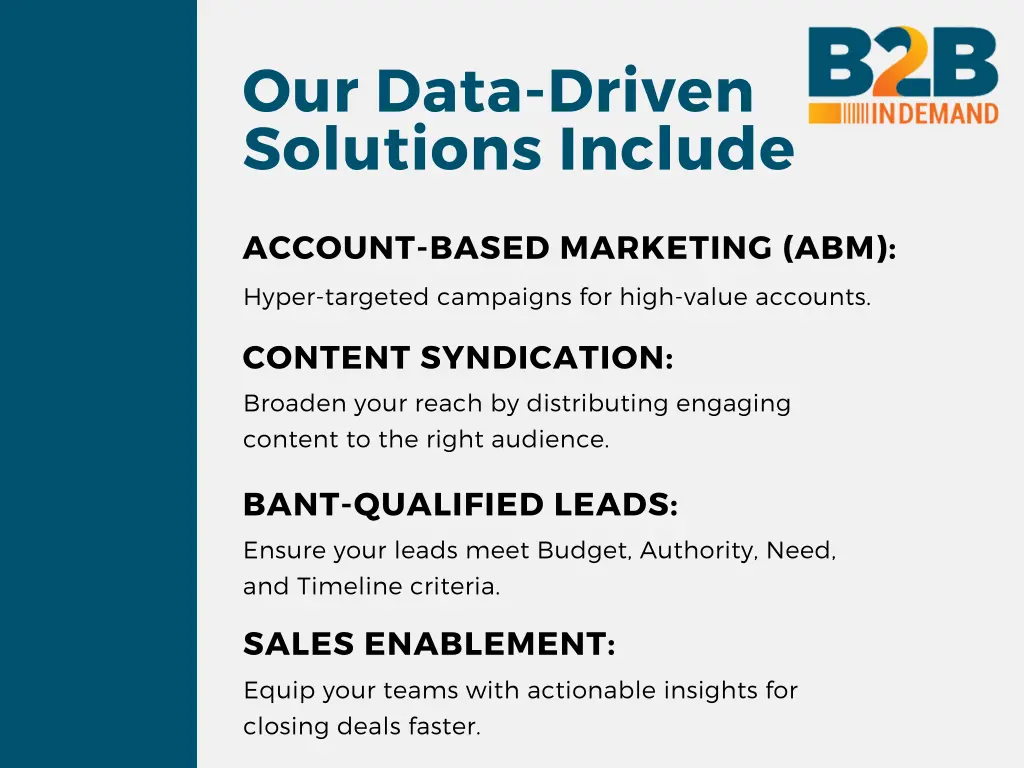 our data driven solutions include