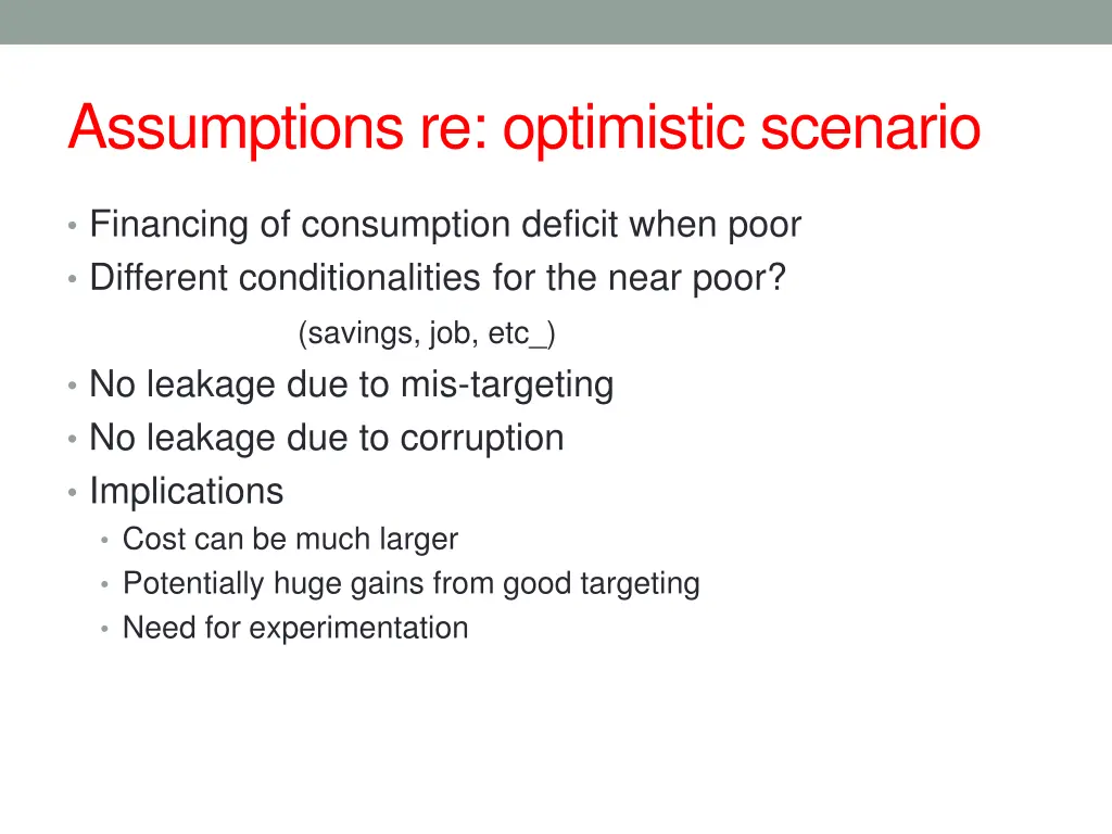 assumptions re optimistic scenario