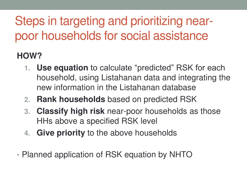 steps in targeting and prioritizing near poor