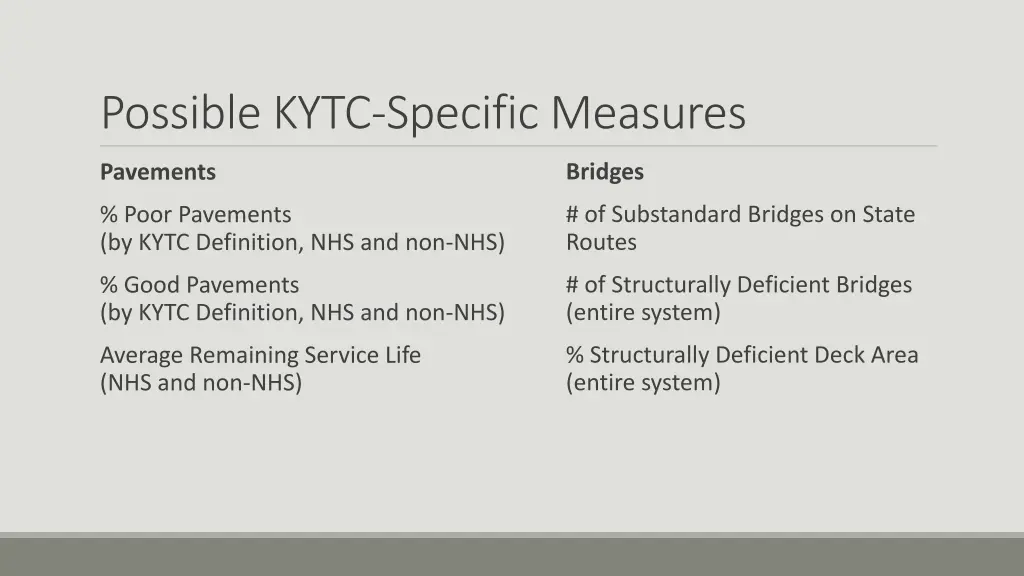 possible kytc specific measures