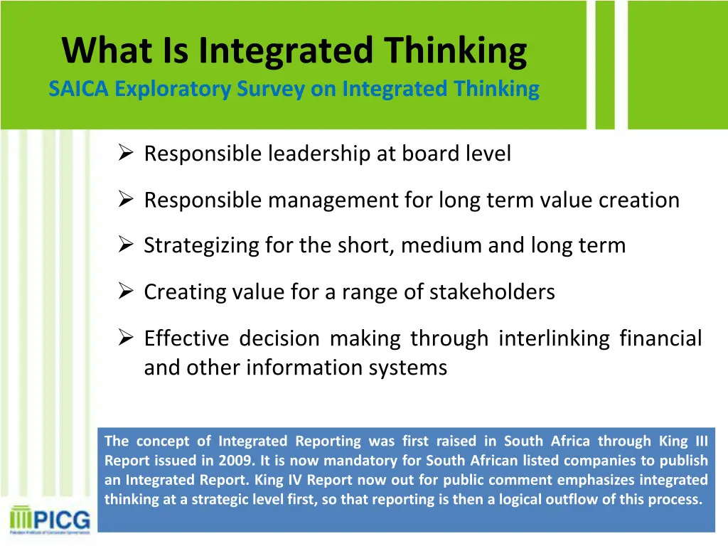 what is integrated thinking saica exploratory