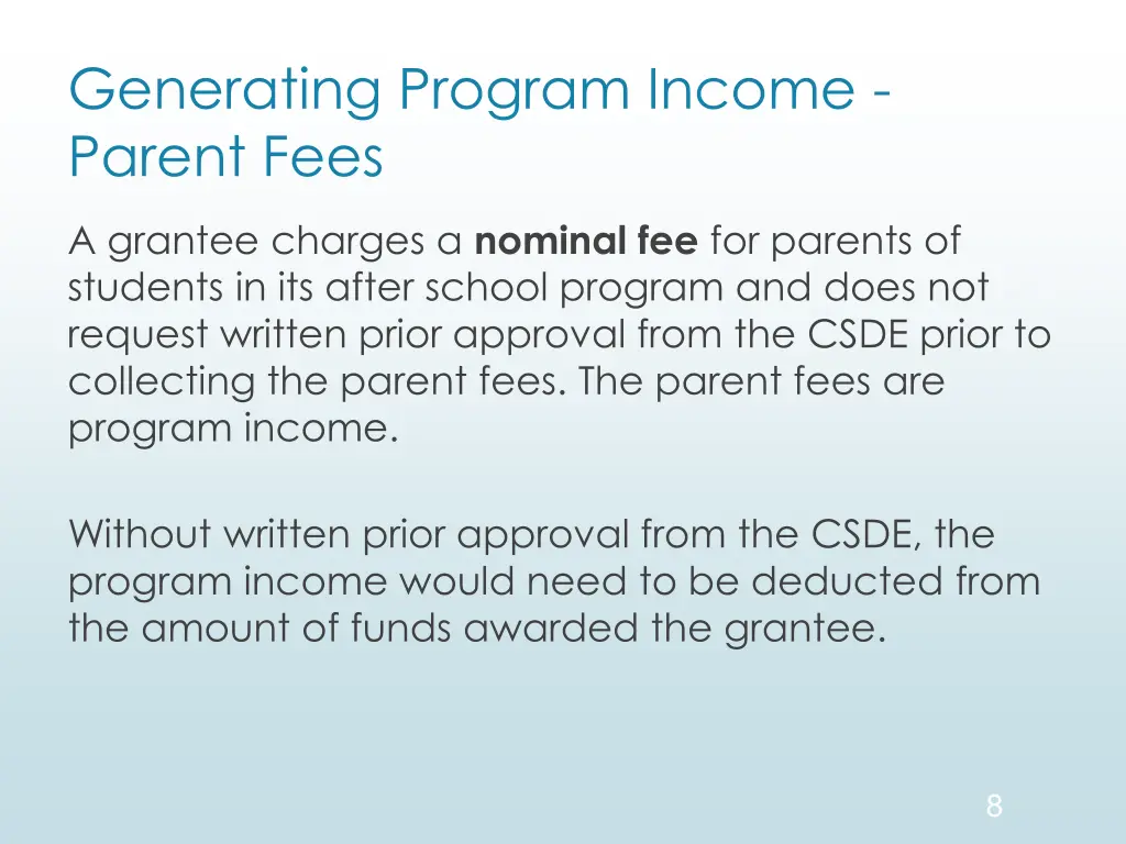 generating program income parent fees 1