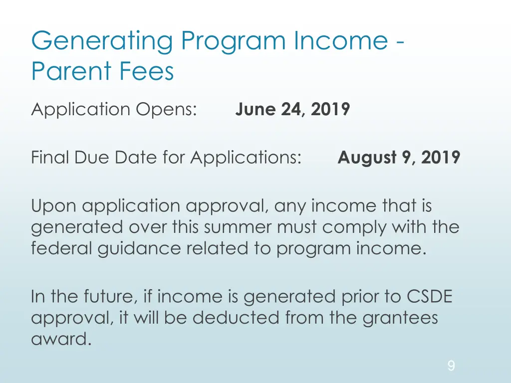 generating program income parent fees 2