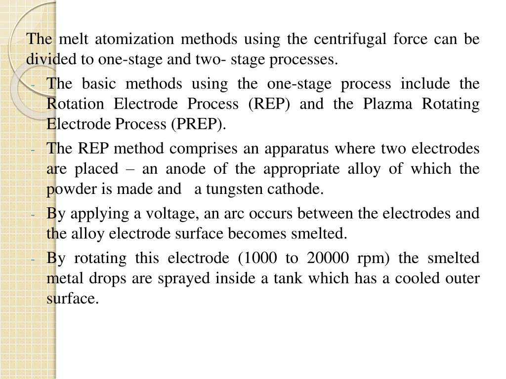 the melt atomization methods using