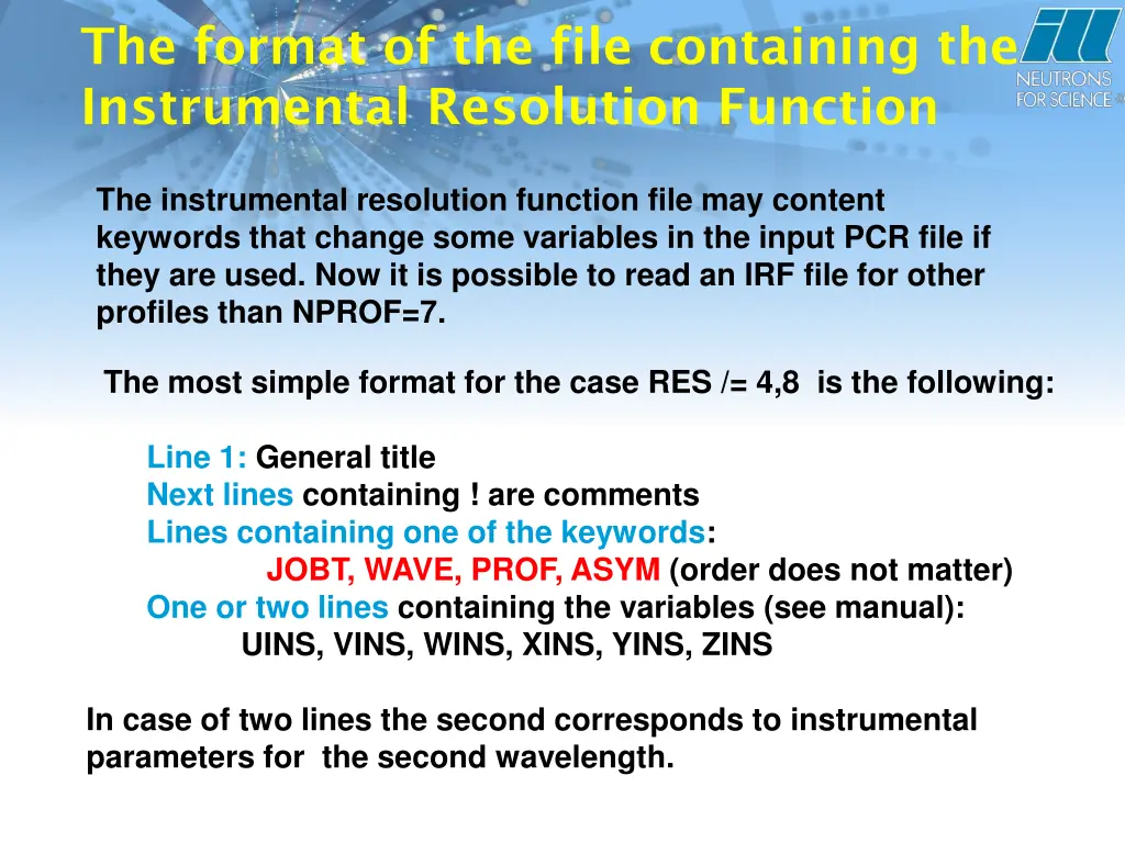 the format of the file containing