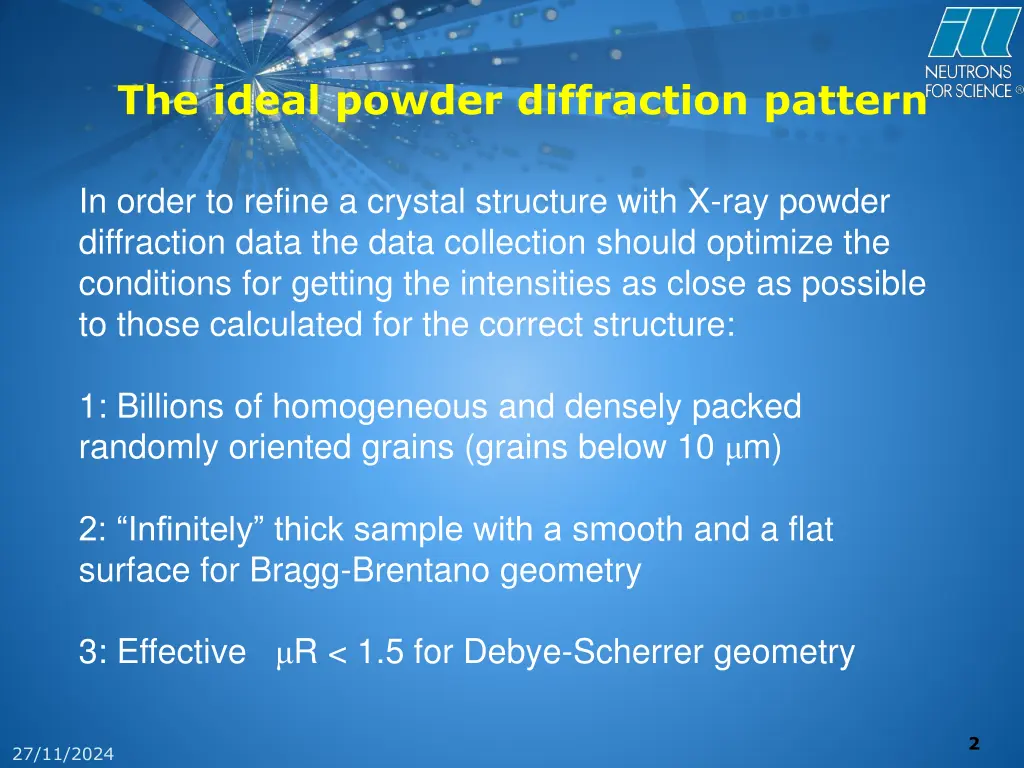 the ideal powder diffraction pattern