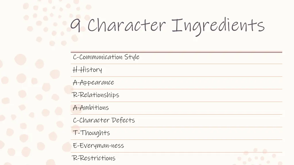 9 character ingredients