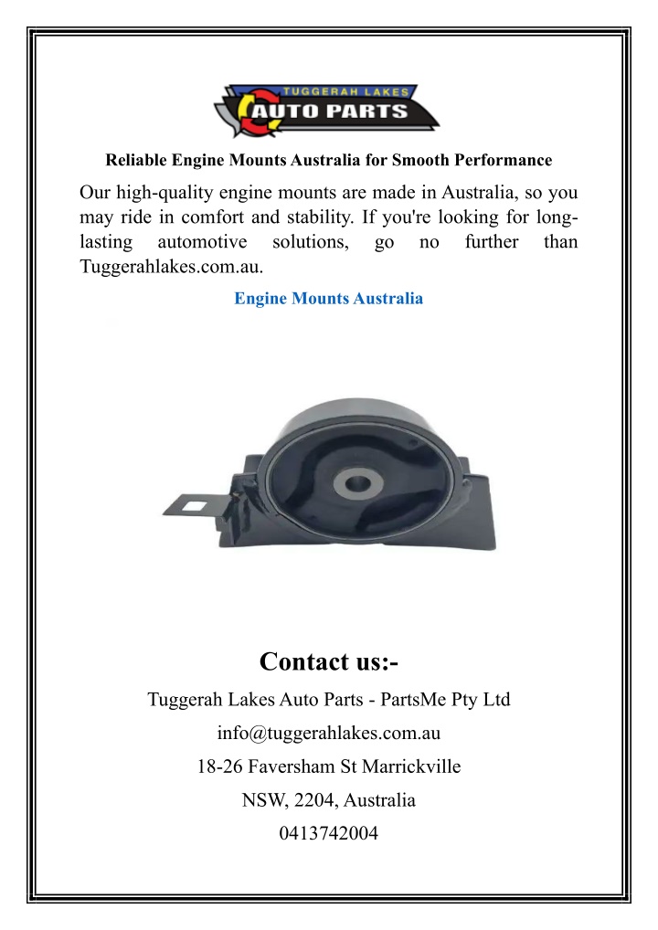 reliable engine mounts australia for smooth