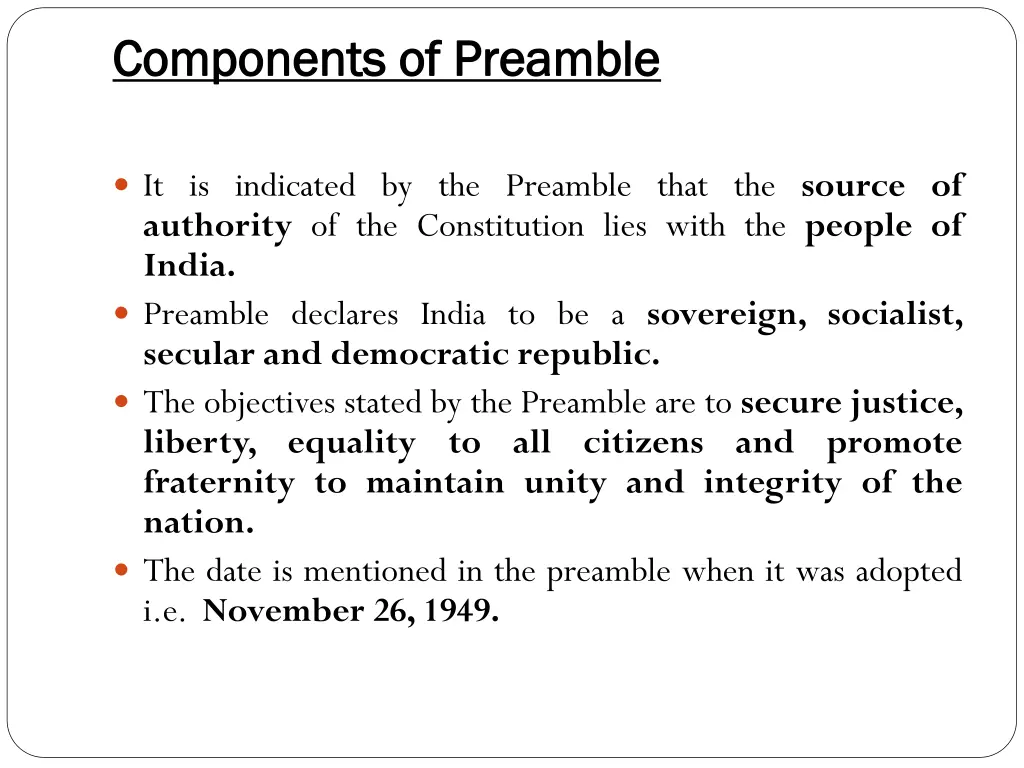 components of preamble components of preamble