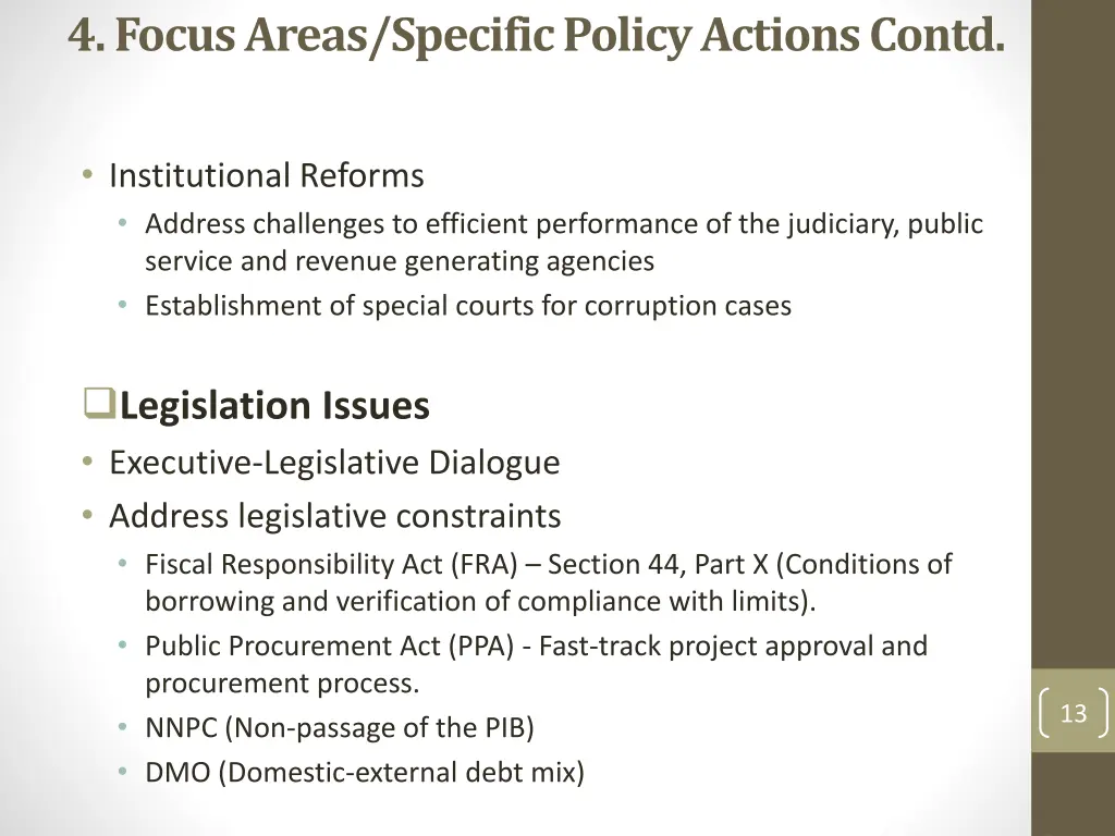 4 focus areas specific policy actions contd