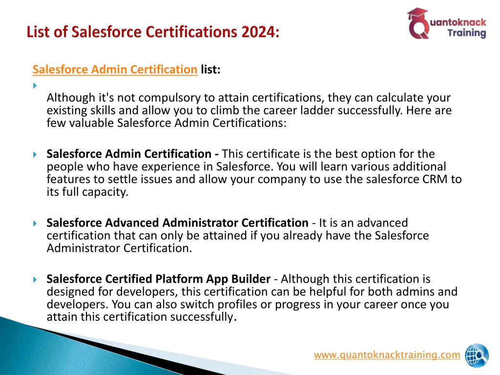 salesforce admin certification list although